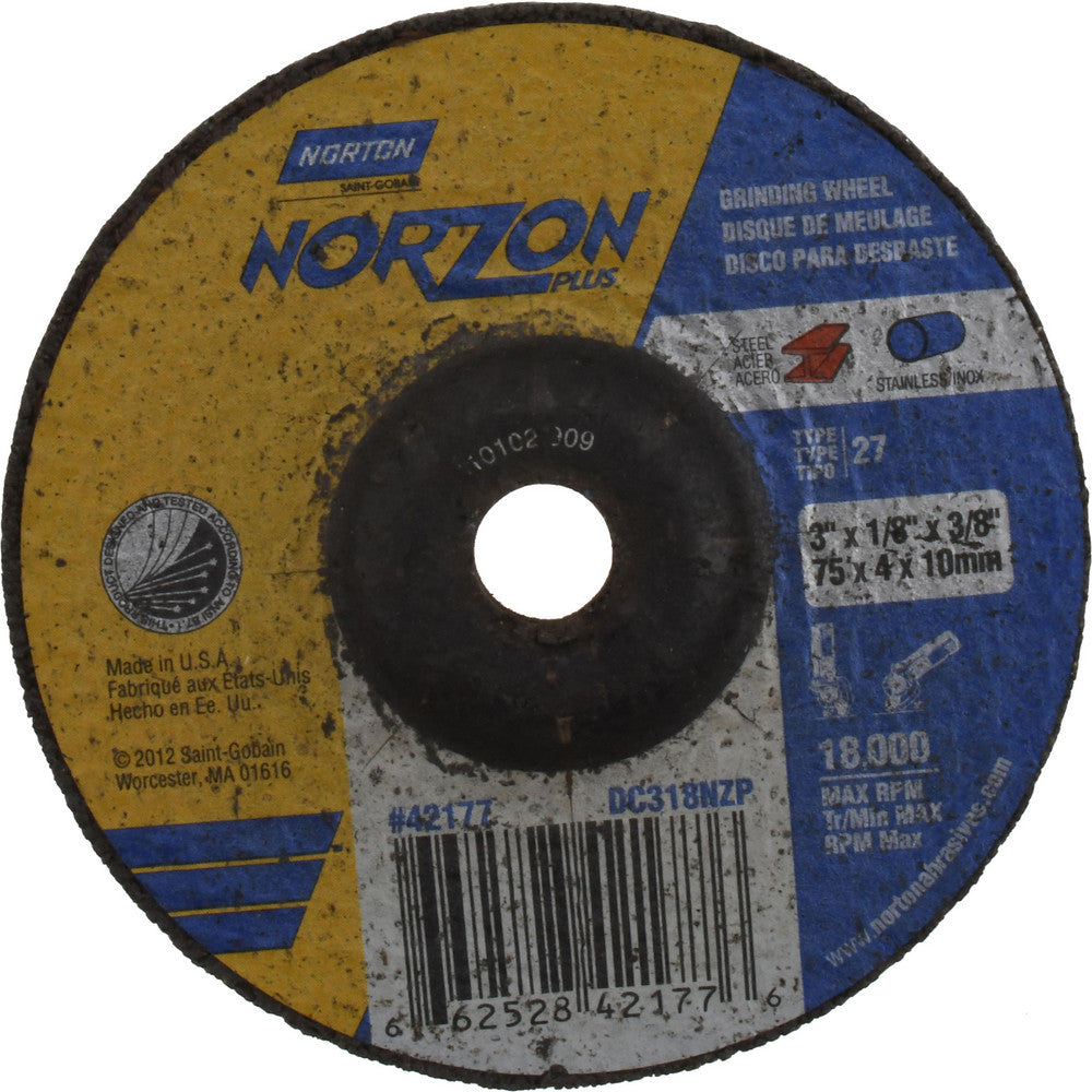 Norton 66252842177 Depressed Center Wheel Type 27, 3" Dia, Ceramic