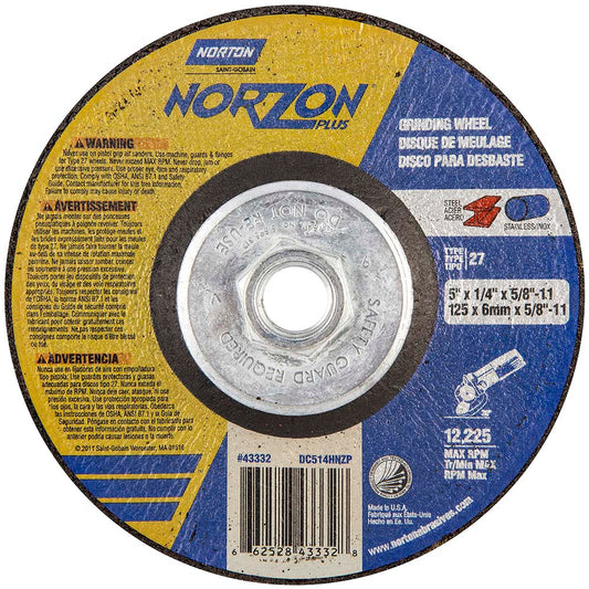 Norton 66252843332 Depressed Center Wheel Type 27, 5" Dia, Ceramic
