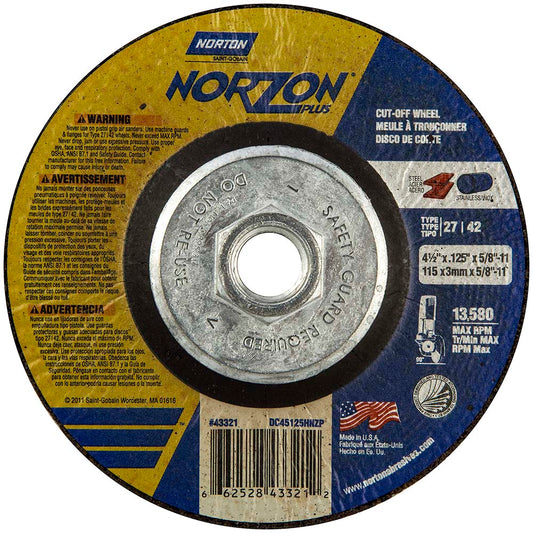 Norton 66252843321 Depressed Center Wheel Type 27, 4-1/2" Dia, Ceramic