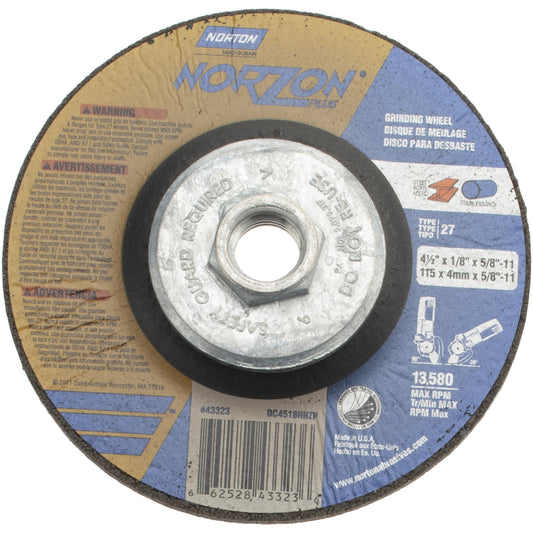 Norton 66252843323 Depressed Center Wheel Type 27, 4-1/2" Dia, Ceramic