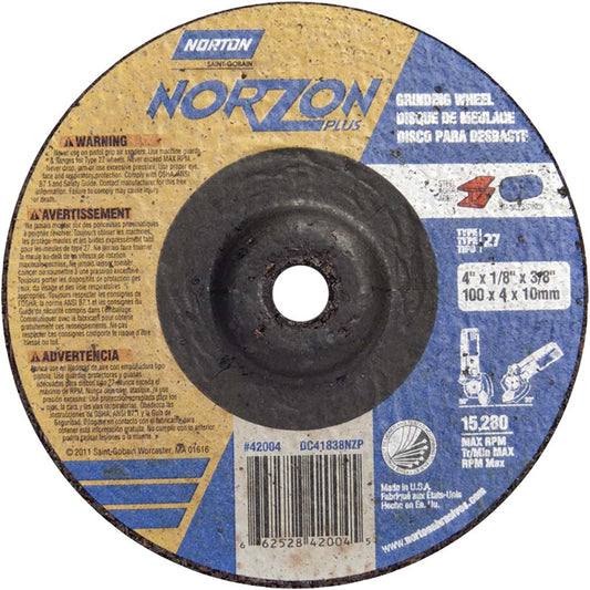 Norton 66252842004 Depressed Center Wheel Type 27, 4" Dia, Ceramic