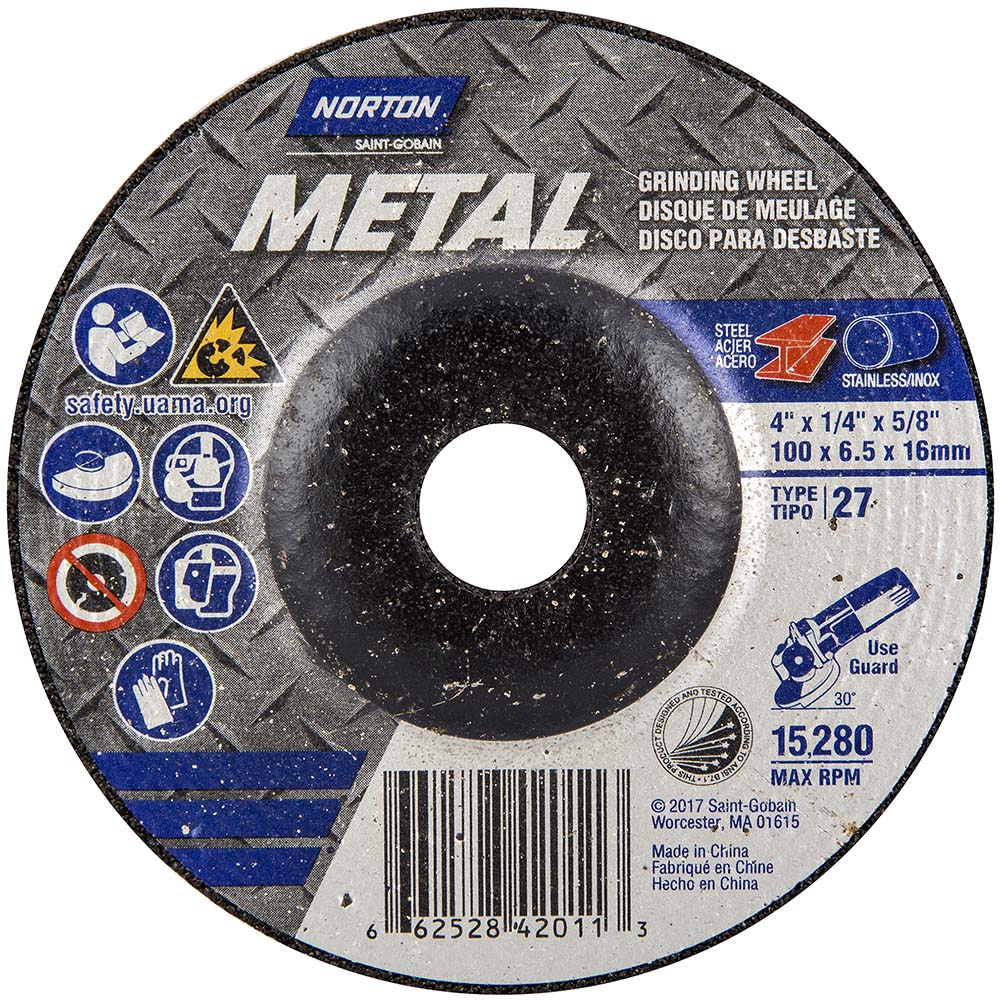 Norton 66252842011 Depressed Center Wheel Type 27, 4" Dia, Aluminum Oxide