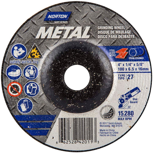 Norton 66252842011 Depressed Center Wheel Type 27, 4" Dia, Aluminum Oxide