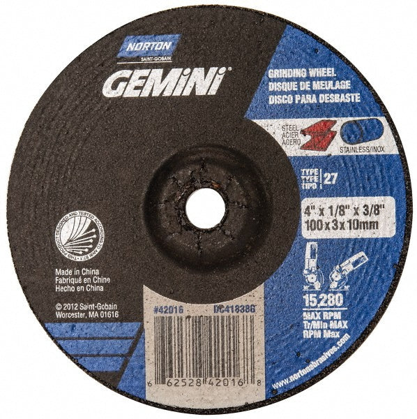 Norton 66252842016 Depressed Center Wheel Type 27, 4" Dia, Aluminum Oxide