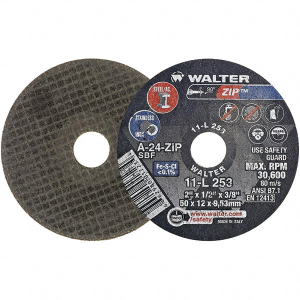 WALTER Surface Technologies 11L253 Cut-Off Wheel Type 1, 2" Dia, 1/2" Thick, 3/8" Hole, Aluminum Oxide