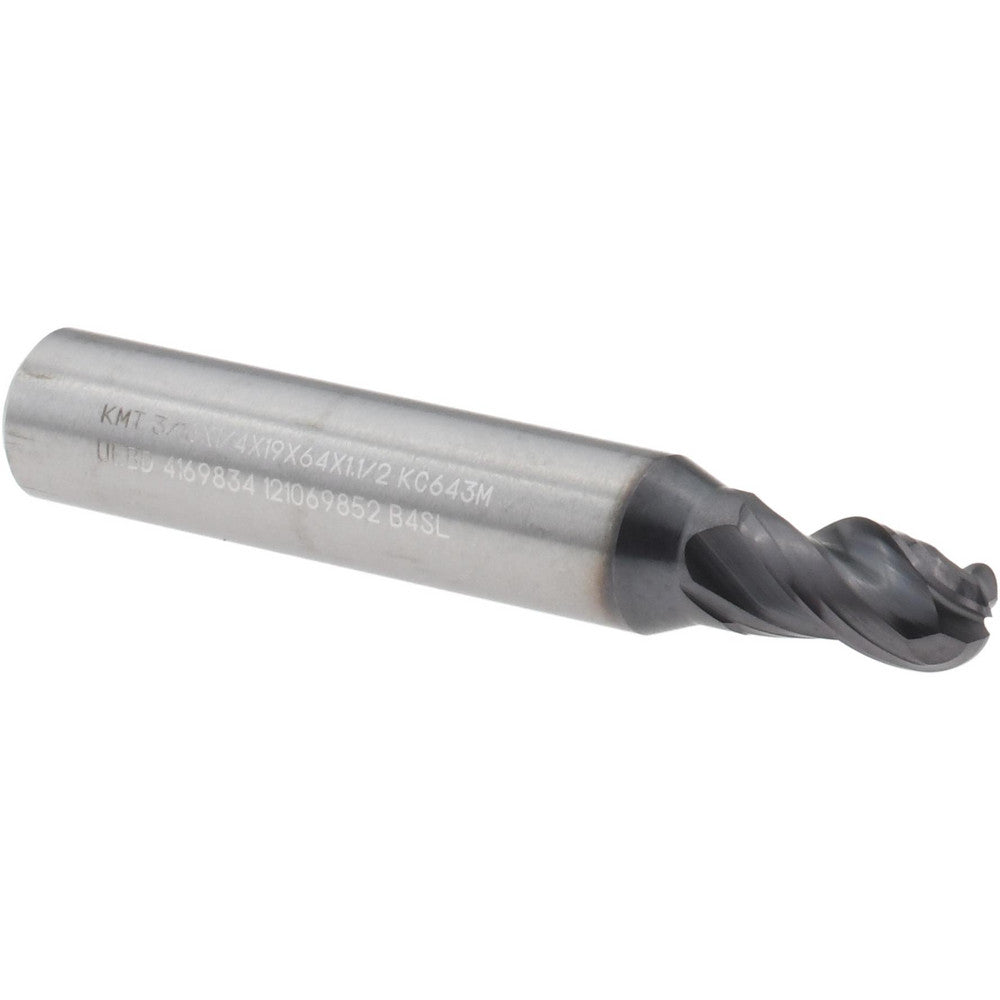 Kennametal 4169834 Ball End Mill 3/16" Dia, 19/64" LOC, 3 Flute, Solid Carbide