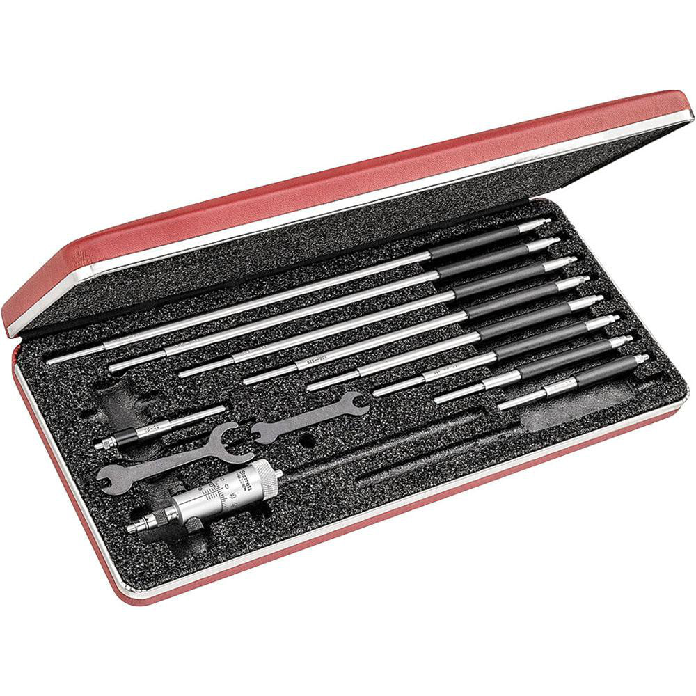 Starrett 56142 Mechanical Inside Micrometer Set 50.00 to 300.00 mm Range, 10 Extension Rods