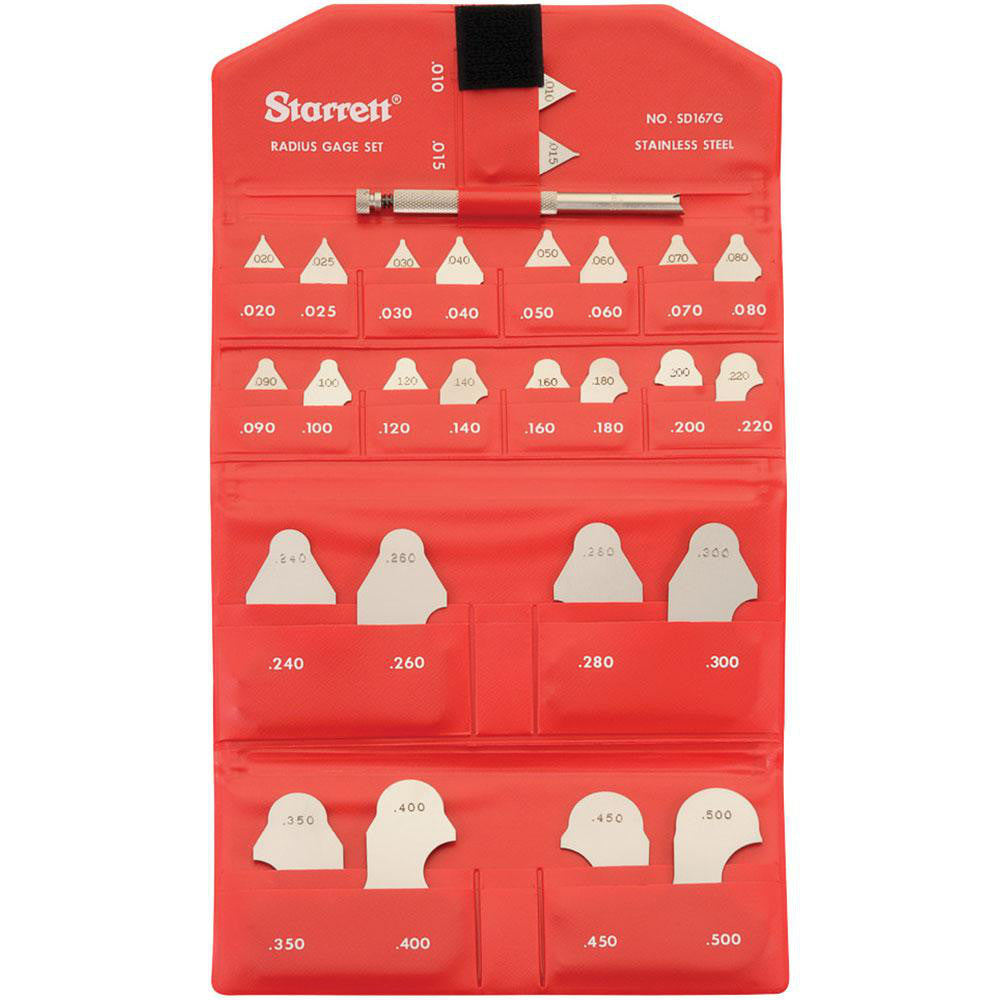 Starrett 63463 Radius Gage Set Stainless Steel, 0.01 to 0.5" Radius, 26 pc
