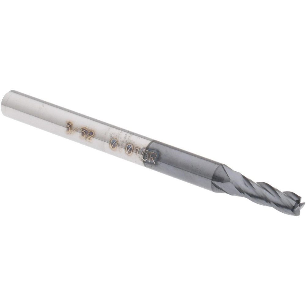 Accupro 58716432 Corner Radius End Mill 0.0938" Dia, 9/32" LOC, 0.015" Radius, 4 Flutes, Solid Carbide