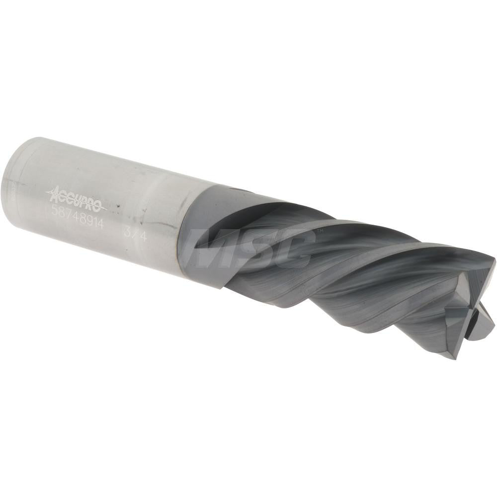 Accupro 58748914 Square End Mill 3/4'' Dia, 1-1/2'' LOC, 3/4'' Shank Dia, 4'' OAL, 4 Flutes, Solid Carbide