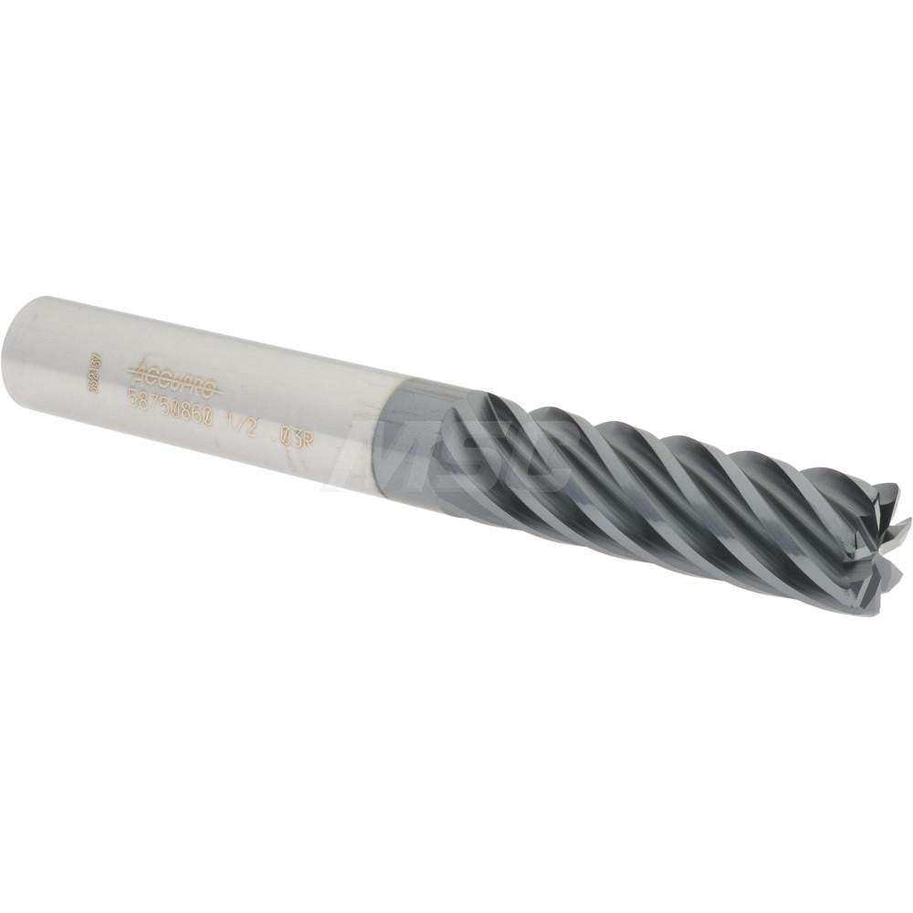 Accupro 58750860 Corner Radius End Mill 1/2" Dia, 1-5/8" LOC, 0.03" Radius, 7 Flutes, Solid Carbide