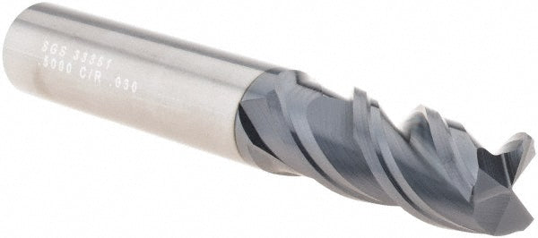 Kyocera SGS Precision Tools 33351 Corner Radius End Mill 1/2" Dia, 1-1/4" LOC, 0.03" Radius, 3 Flutes, Solid Carbide