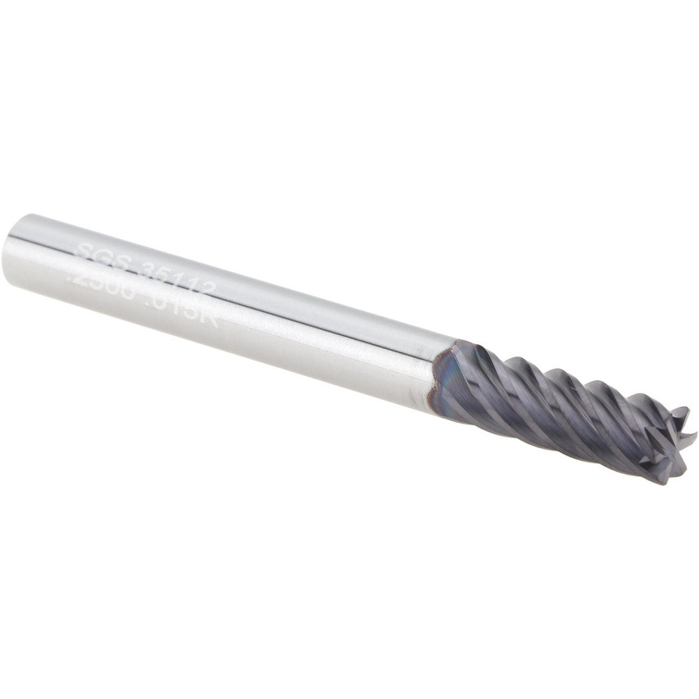 Kyocera SGS Precision Tools 35112 Corner Radius End Mill 1/4" Dia, 3/4" LOC, 0.0150" Radius, 6 Flute, Solid Carbide