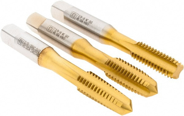 Greenfield Threading 174528 Tap Set 3/16-16 UNC, 4 Flute, Bottoming Plug & Taper, High Speed Steel, TiN Finish