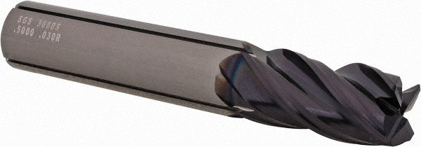Kyocera SGS Precision Tools 36805 Corner Radius End Mill 1/2" Dia, 1" LOC, 0.03" Radius, 4 Flutes, Solid Carbide