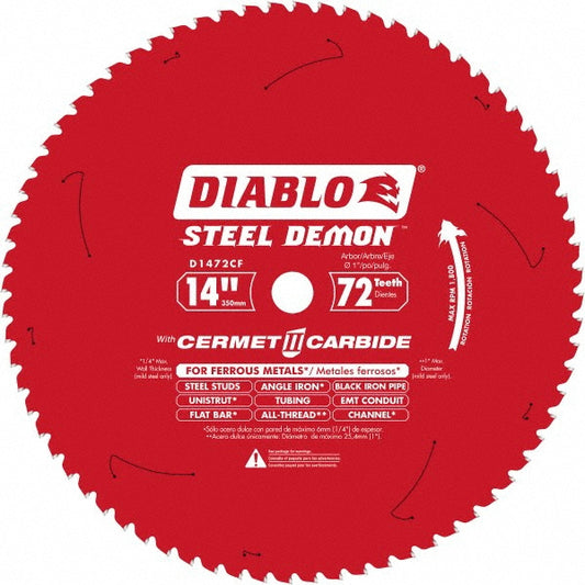DIABLO D1472CF Wet & Dry Cut Saw Blade 14" Dia, 1" Arbor Hole, 72 Teeth