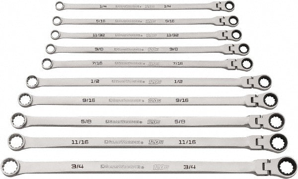 GEARWRENCH 86142 Ratcheting Flexhead Combination Wrench Set 10 Pc, 1/2" 1/4" 3/8" 5/16" 5/8" 7/16" & 9/16" Wrench, Inch