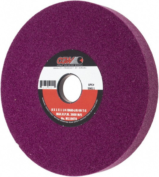 CGW Abrasives 59011 Surface Grinding Wheel 8" Dia, 1" Thick, 1-1/4" Hole, 60 Grit, J Hardness