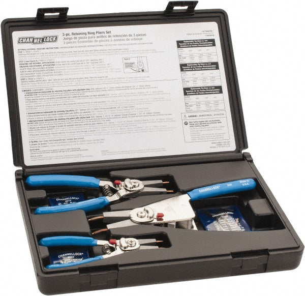 Channellock RT-3 3 Piece, 1/8 to 4" Bore, 1/4 to 4" Shaft, Internal Retaining Ring Pliers Set