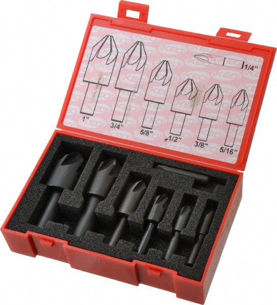 Keo 919-000-370 Countersink Set 7 Pc, 1/4 to 1" Head Dia, 6 Flute, 82 &deg Included Angle