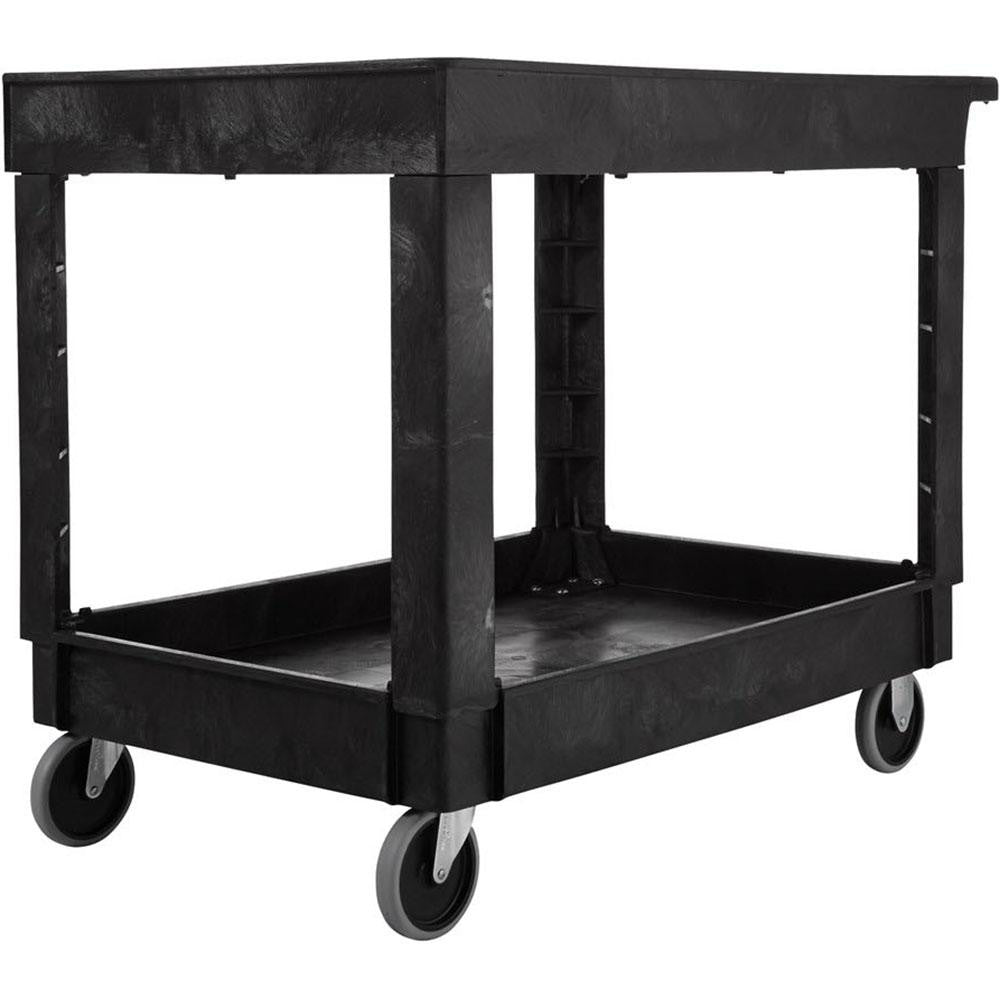 Rubbermaid FG9T6700BLA Heavy Duty 2-Shelf Utility/Service Cart, Medium, Lipped Shelves, Standard Handle, 500 lbs. Capacity, Black