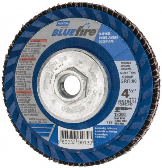 Norton 66623399139 Flap Disc 5/8-11 Hole, 80 Grit, Zirconia Alumina, Type 27