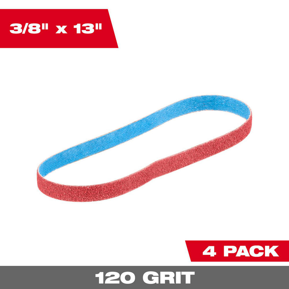 Milwaukee Tool 48-80-7120 Abrasive Belts Belt Width (Inch) 3/8  Belt Length (Inch) 13  Grit 120  Abrasive Type Coated  Abrasive Material Ceramic  Wet/Dry Operation Dry
