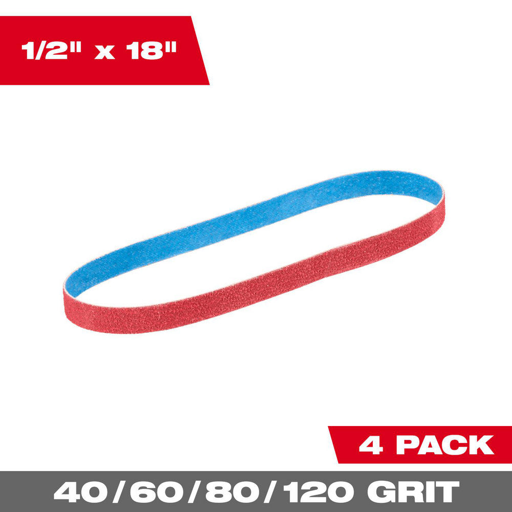 Milwaukee Tool 48-80-9000 Abrasive Belts Belt Width (Inch) 1/2  Belt Length (Inch) 18  Grit 40, 60, 80, 120  Abrasive Type Coated  Abrasive Material Ceramic  Wet/Dry Operation Dry