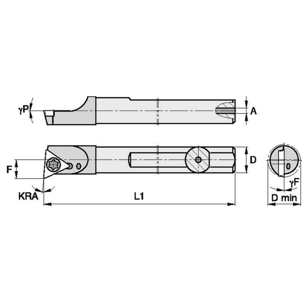 Widia 2825290 Indexable Boring Bar QCBI37565R, 0.438" Min Bore Dia, Right Hand Cut, 95 &deg Lead Angle, Solid Carbide