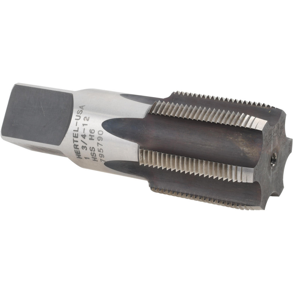 Hertel 87060 Straight Flute Tap 1-3/4-12 UNS, 6 Flute, Plug Chamfer, HSS, Bright/Uncoated Finish