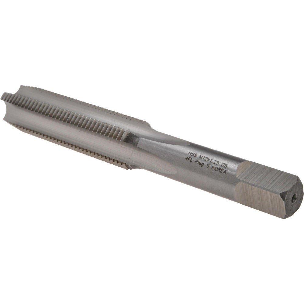 Hertel K029127AS Straight Flute Tap M12x1.25 Metric Fine, 4 Flute, Plug Chamfer, High-Speed Steel, Bright/Uncoated Finish