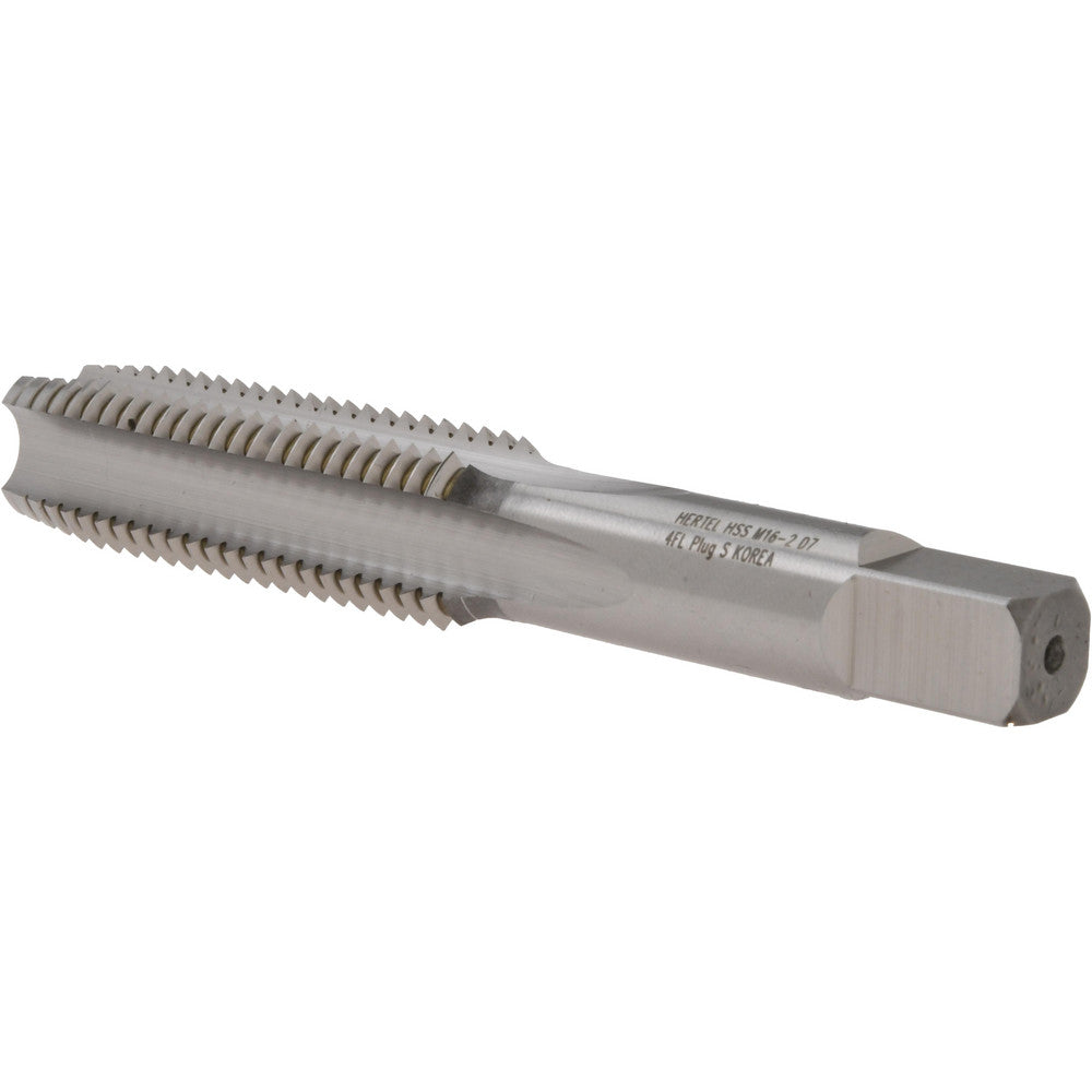 Hertel K029154AS Straight Flute Tap M16x2 Metric Coarse, 4 Flute, Plug Chamfer, 6H Class of Fit, High-Speed Steel, Bright/Uncoated Finish