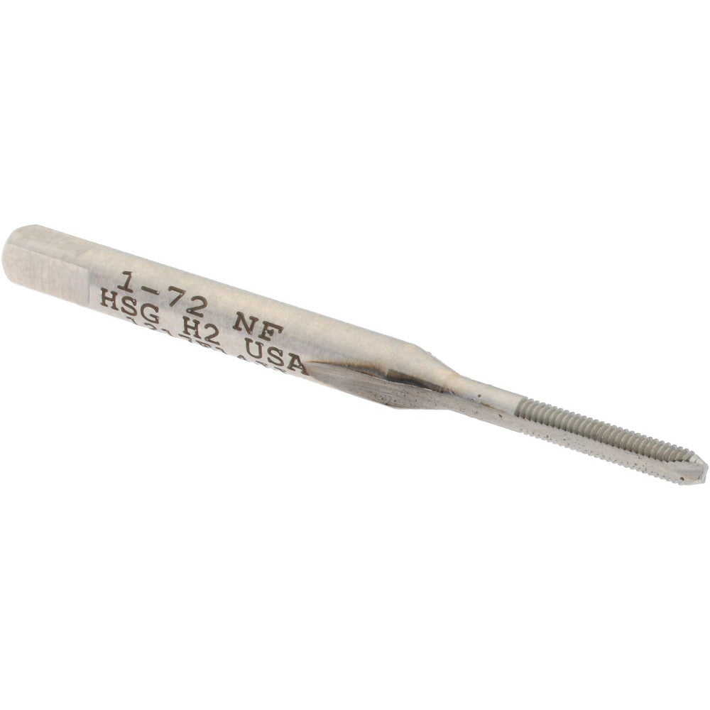 Hertel K008028AS Spiral Point Tap #1-72 UNF, 2 Flutes, Bottoming Chamfer, 2B Class of Fit, HSS, Bright/Uncoated Coated