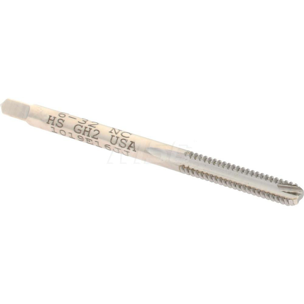Hertel K008159AS Spiral Point Tap #6-32 UNC, 2 Flutes, Bottoming Chamfer, 3B Class of Fit, HSS, Bright/Uncoated Coated