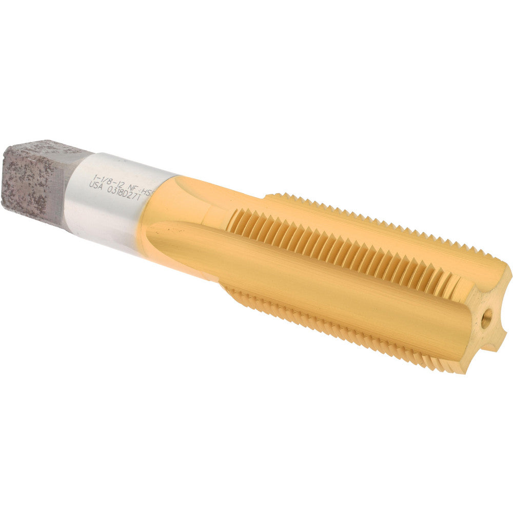Hertel K008655AS25 Straight Flute Tap 1-1/8-12 UNF, 4 Flute, Plug Chamfer, 3B Class of Fit, High-Speed Steel, Titanium Nitride Finish