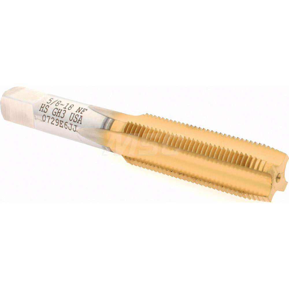 Hertel K008574AS25 Straight Flute Tap 5/8-18 UNF, 4 Flute, Plug Chamfer, 3B Class of Fit, High-Speed Steel, Titanium Nitride Finish