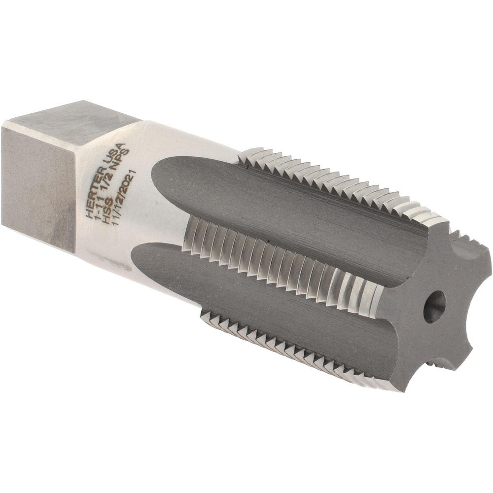 Hertel R127851-S Standard Pipe Tap 1 - 11-1/2, NPS, 5 Flutes, High Speed Steel, Bright/Uncoated