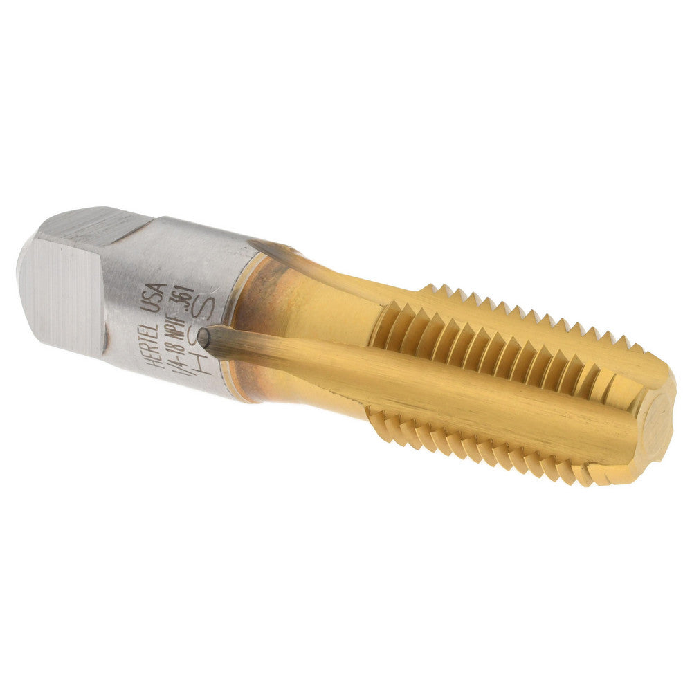 Hertel G837530T-S Standard Pipe Tap 1/4-18, NPTF, 4 Flutes, High Speed Steel, TiN Finish