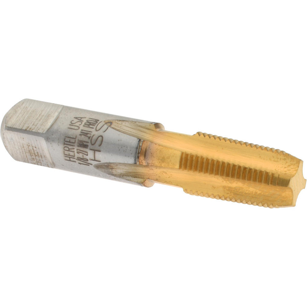 Hertel G837555T-S Standard Pipe Tap 1/8-27, NPT, 4 Flutes, High Speed Steel, TiN Finish