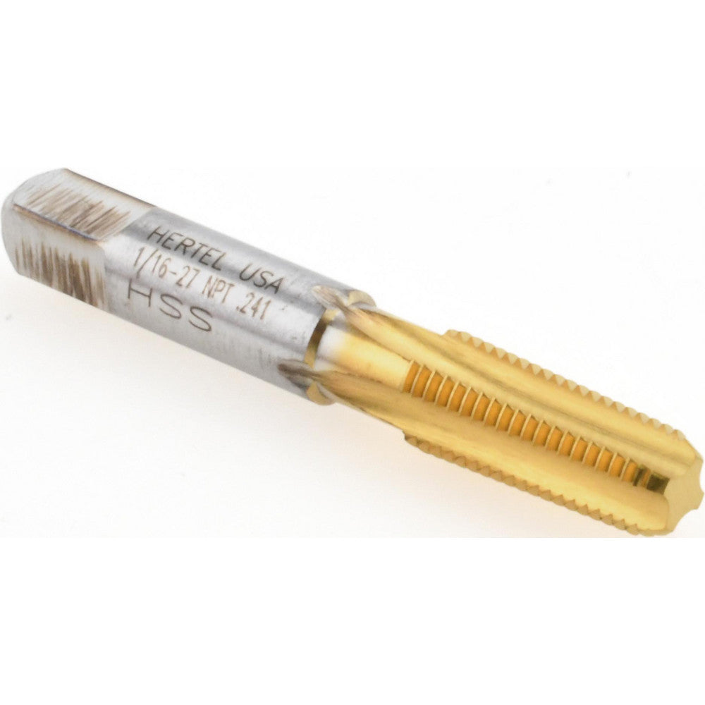 Hertel G837553T-S Standard Pipe Tap 1/16-27, NPT, 4 Flutes, High Speed Steel, TiN Finish