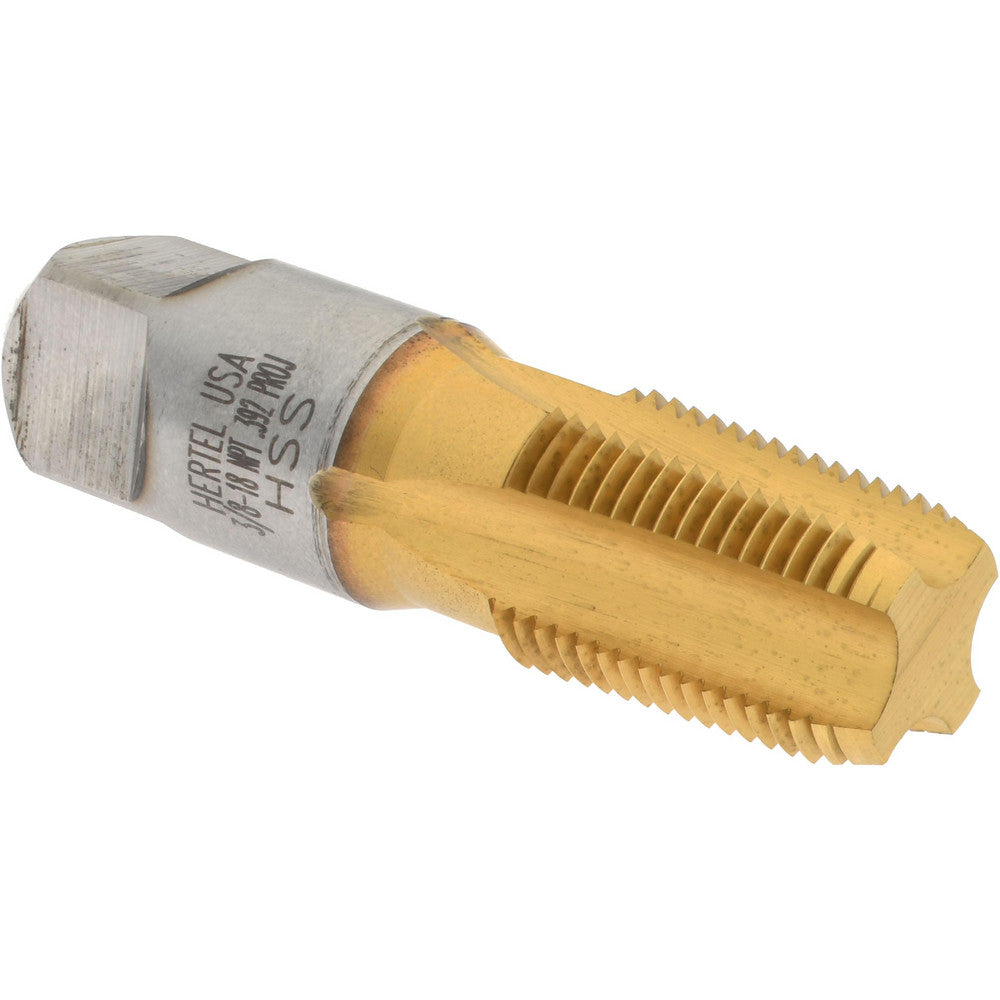 Hertel G837520T-S Standard Pipe Tap 3/8-18, NPT, 4 Flutes, High Speed Steel, TiN Finish
