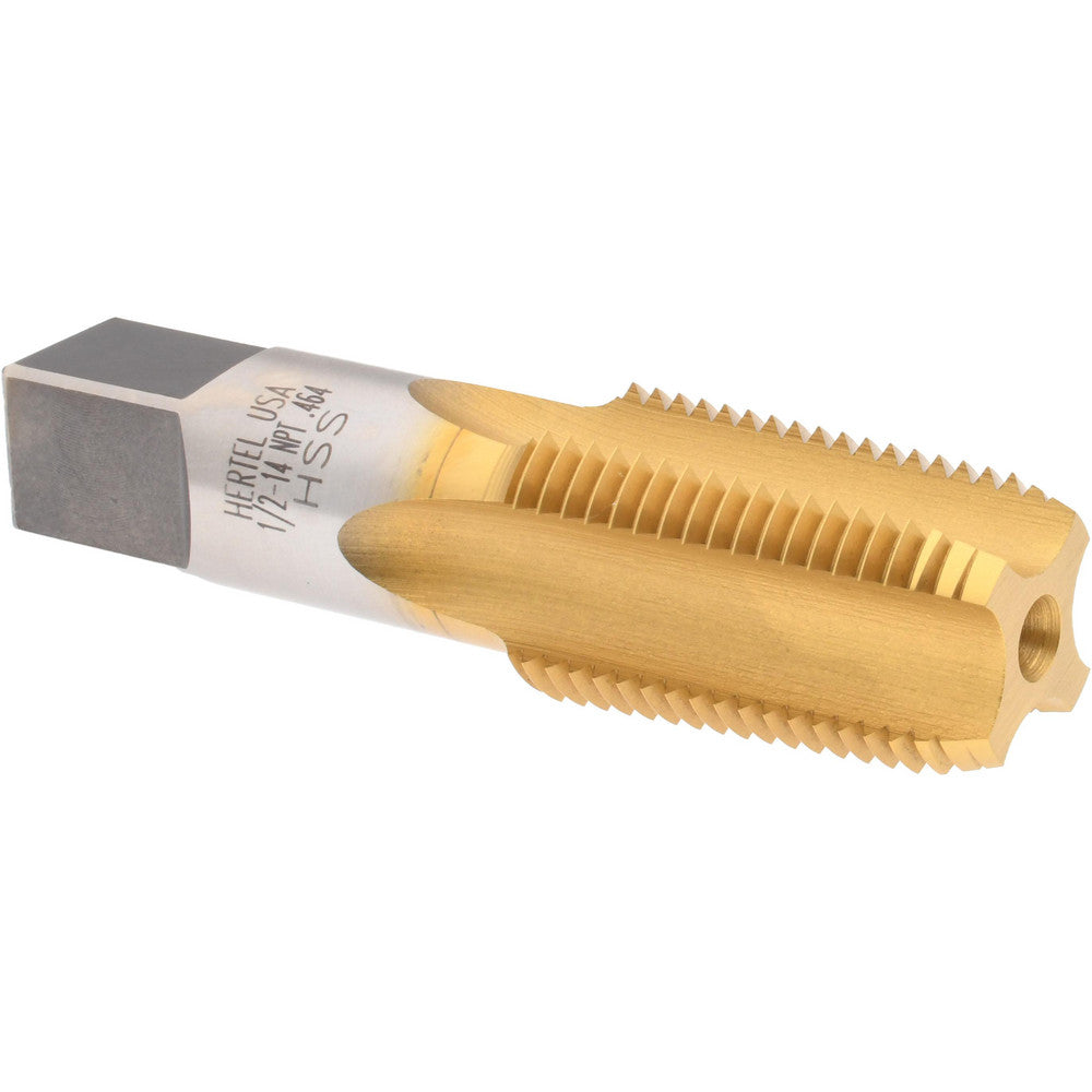 Hertel R837558T-S Standard Pipe Tap 1/2-14, NPT, 4 Flutes, High Speed Steel, TiN Finish