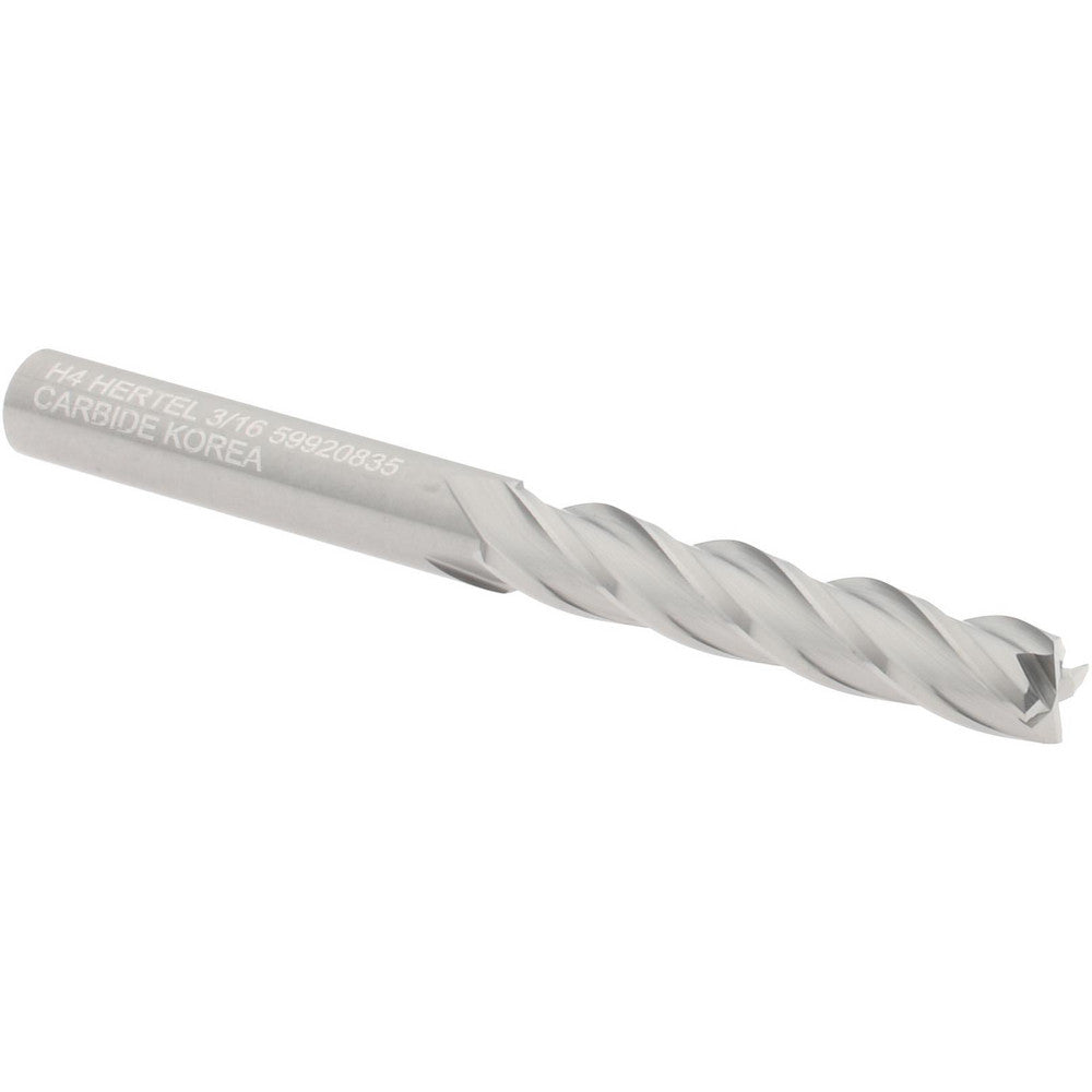 Hertel 59920835 Square End Mill 3/16" Dia, 1" LOC, 4 Flute, Solid Carbide