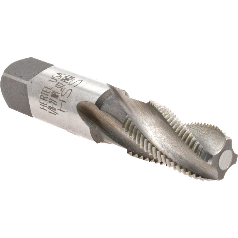 Hertel R127044-S 1/8-27 NPT, 15&deg Helix, 4 Flutes, Bright Finish, High Speed Steel, Spiral Flute Pipe Tap