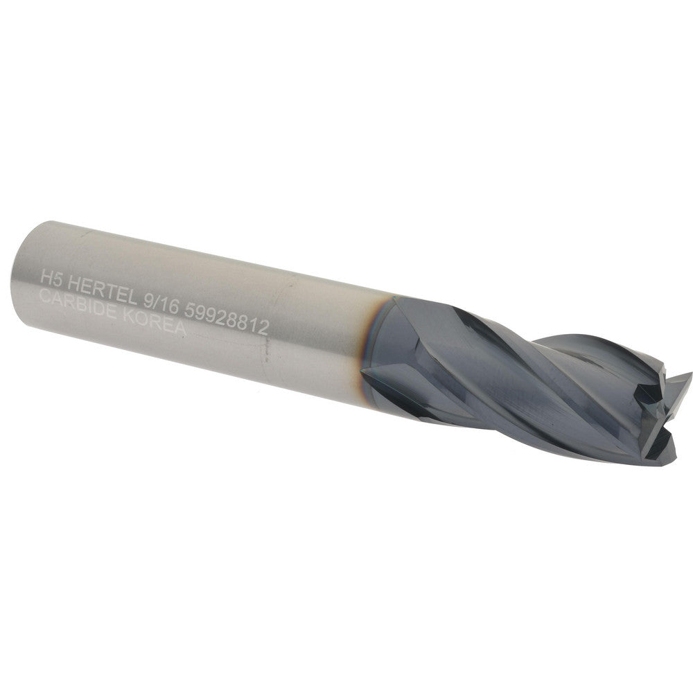 Hertel 59928812 Square End Mill 9/16" Dia, 1-1/8" LOC, 4 Flute, Solid Carbide