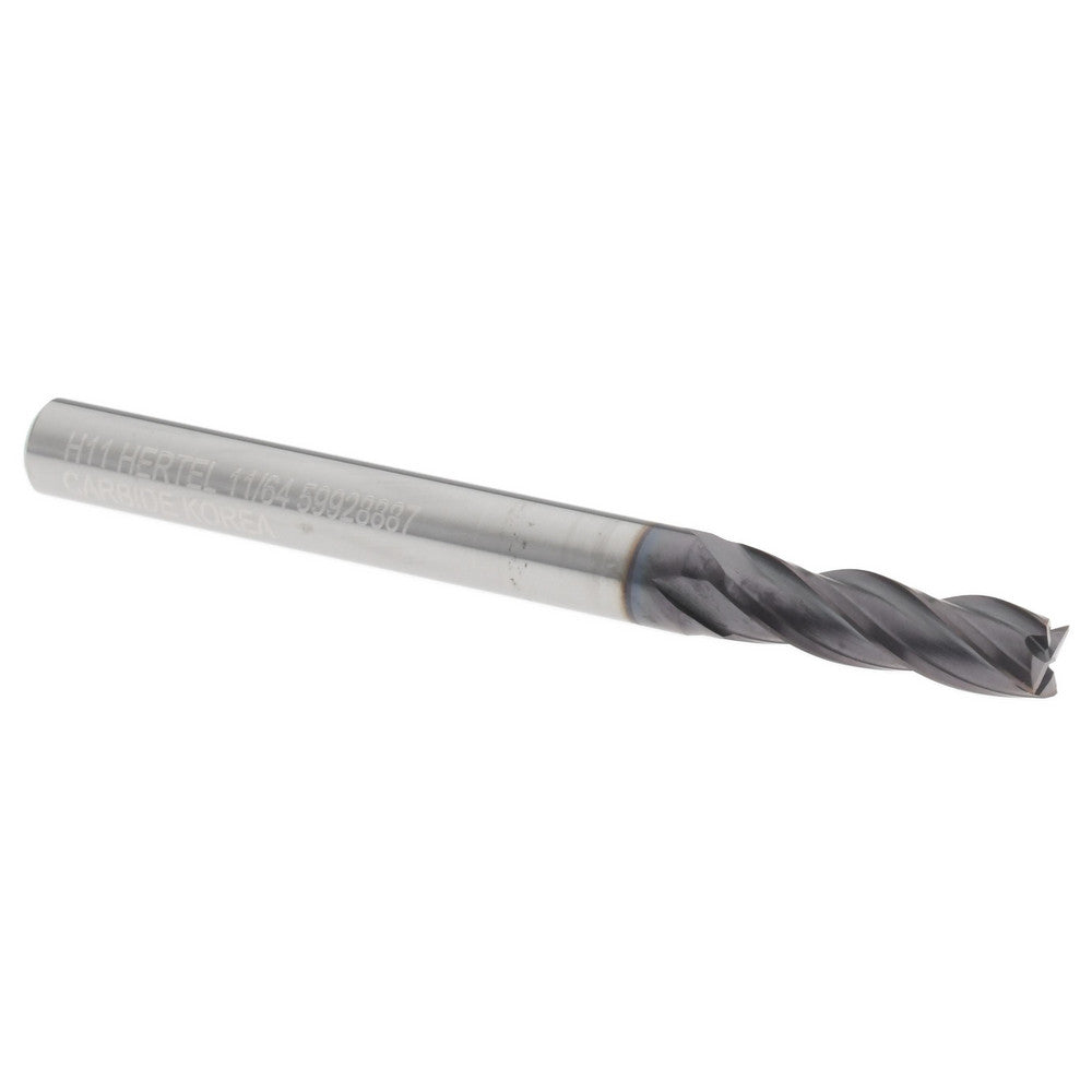 Hertel 59928887 Square End Mill 11/64" Dia, 9/16" LOC, 4 Flute, Solid Carbide