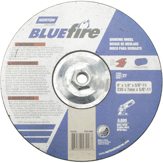 Norton 66252843246 Depressed Center Wheel Type 27, 9" Dia, Zirconia Alumina