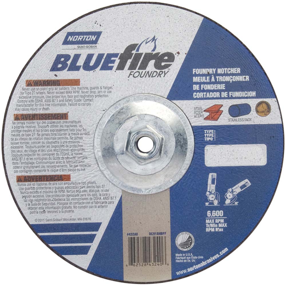 Norton 66252843240 Depressed Center Wheel Type 27, 9" Dia, Silicon Carbide Blend & Zirconia Alumina