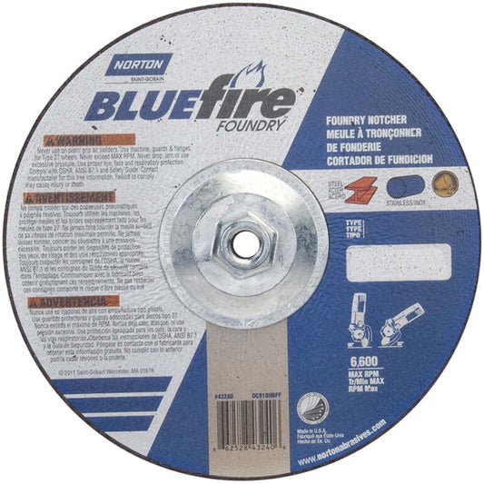 Norton 66252843240 Depressed Center Wheel Type 27, 9" Dia, Silicon Carbide Blend & Zirconia Alumina