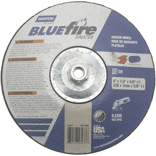 Norton 66252843237 Depressed Center Wheel Type 27, 9" Dia, Zirconia Alumina